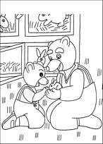 coloriage petit ours brun soigne les lapins avec son papa